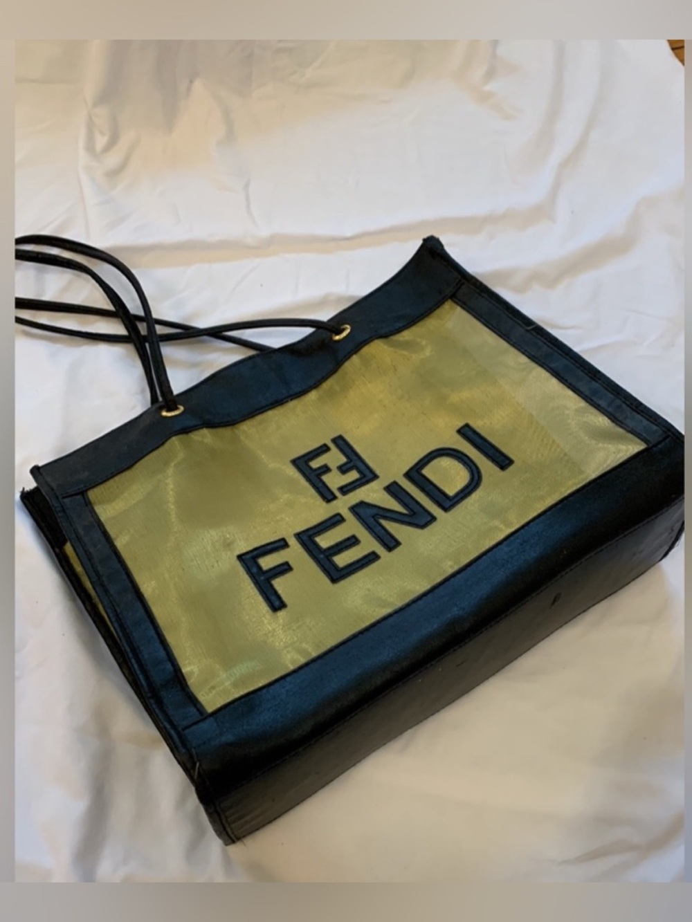 Fendi Black and Gold Mesh & Leather Tote Bag - Picture 8 of 10